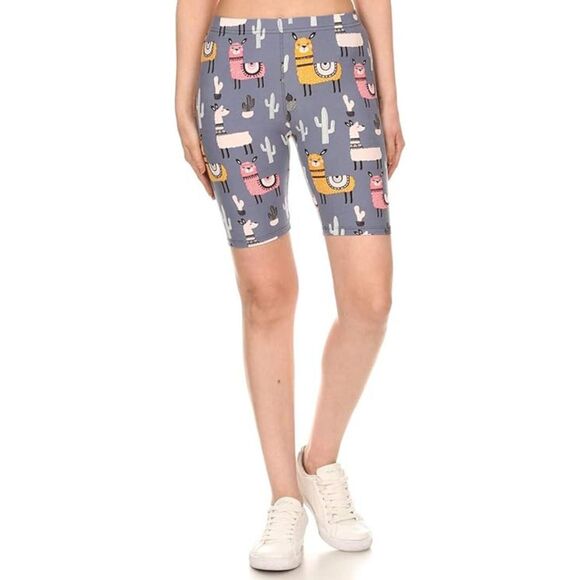 Leggings Depot Pants - Medium Women/Junior Fashion Biker Shorts Llama Cactus Women's‎ Print